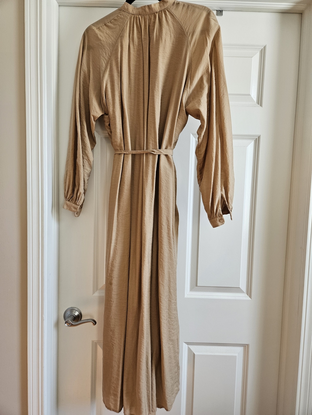 Mango Long Sleeve Button-Front Maxi Dress in Camel Size 8 - Picture 8 of 8